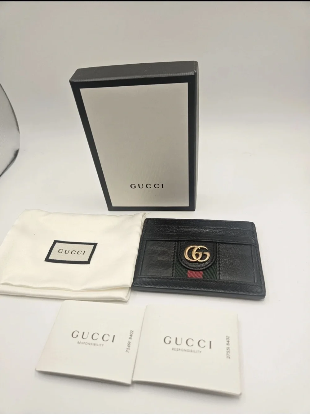 Gucci Black Card Holder Wallet GG Logo with Box and Dust Bag